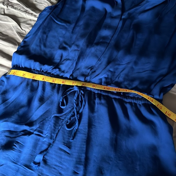Babaton Aritzia Dress Benedict Silk Sleeveless Drawstring Waist Blue Sz. L - Picture 3 of 10